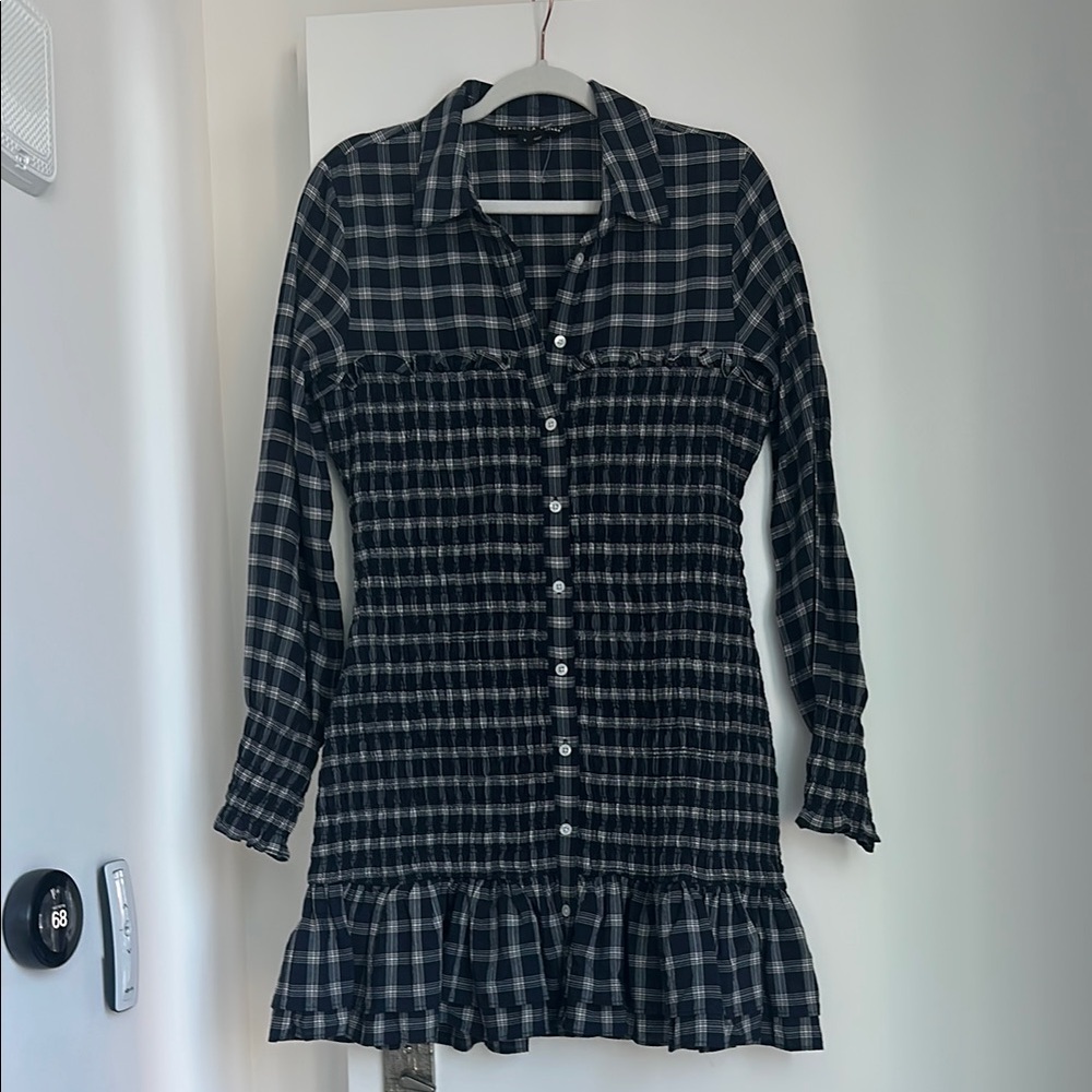 Veronica Beard Blue Ruffled Buttoned Mini Dress